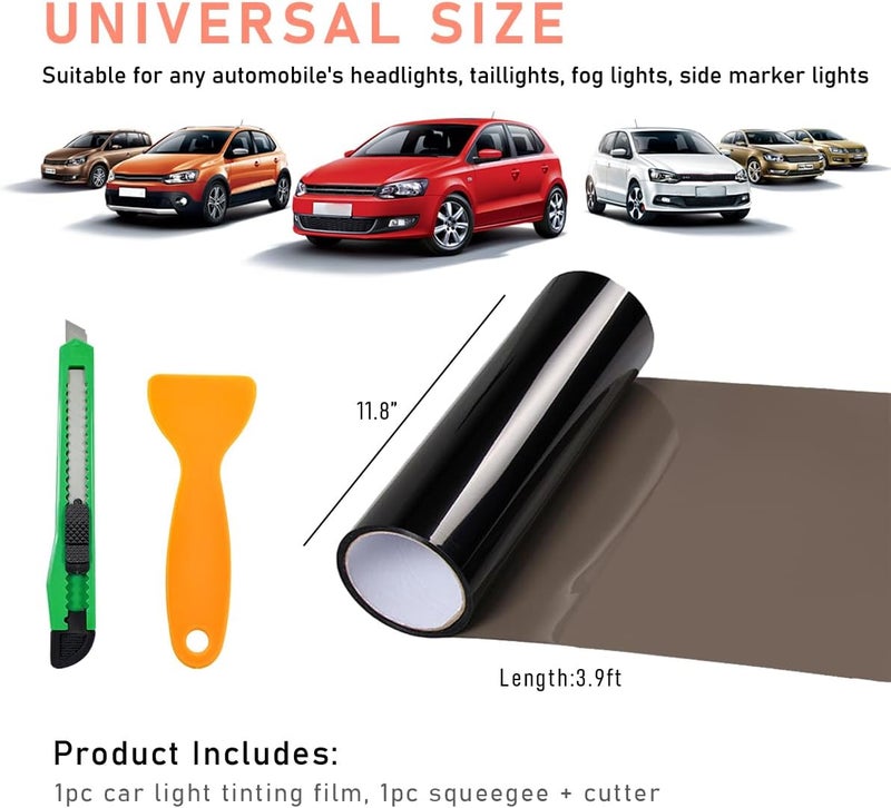 KVAEY Car Light Tint Film, 12×48 Inch Tint Vinyl Wrap Film Roll with Squeegee and Cutter, Self-Adhesive Film Sticker for Car Headlights Tail Lights Fog Lights, Car Accessories - Image 2